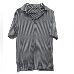 Under Armour HeatGear Stripe Polo Shirt Men’s M Gray Black Athletic Golf